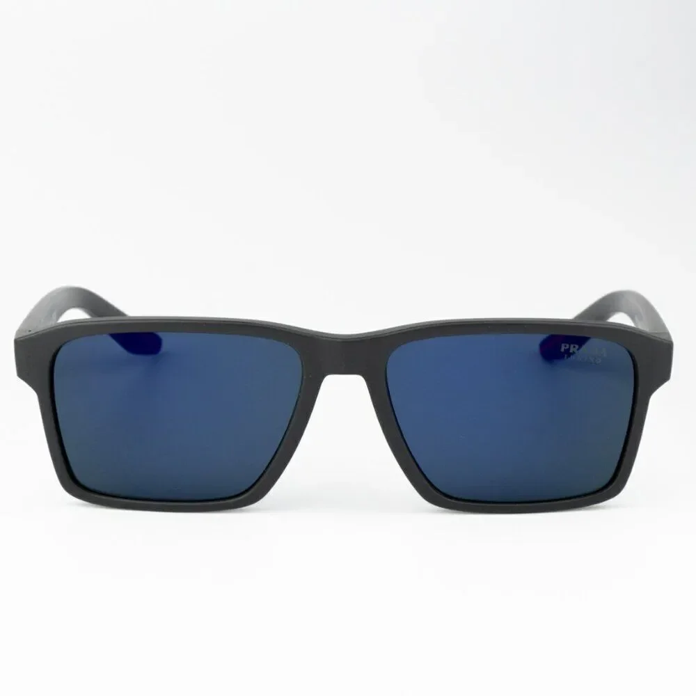 NEW Prada Linea Rossa PS05YS UFK05U Grey Rubber Blue Rectangle Unisex Sunglasses